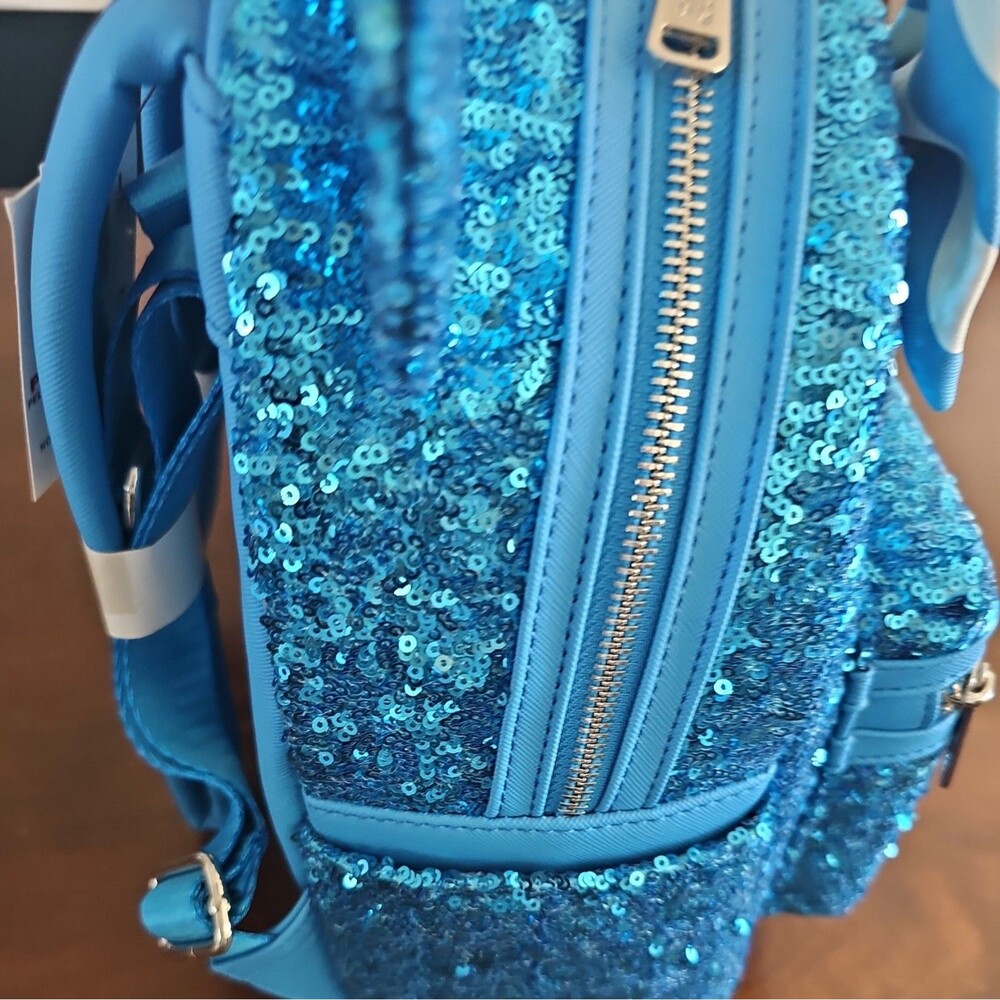 Disney Parks Loungefly Mini Backpack Blue Sequin Minnie Mouse Hydrangea & Ears - Picture 3 of 6